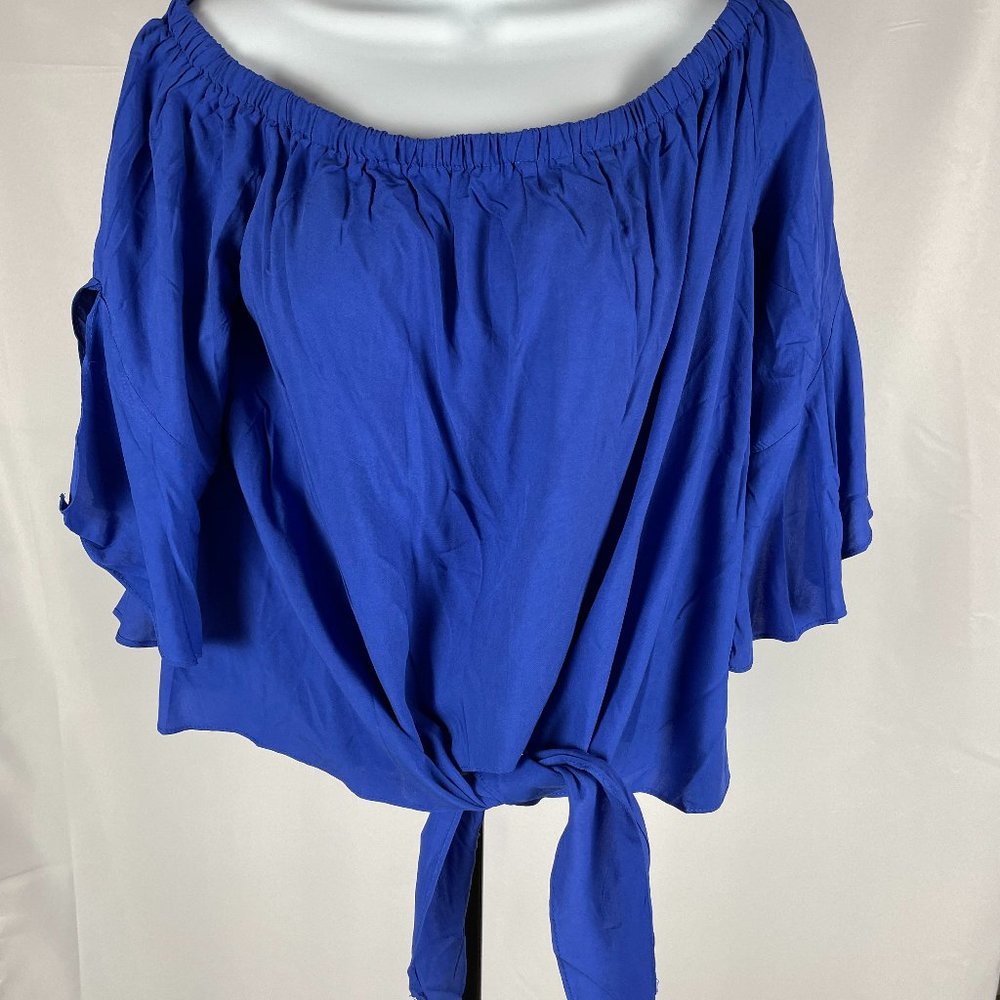 Just Quella Off The Shoulder Top Blouse Blue Large